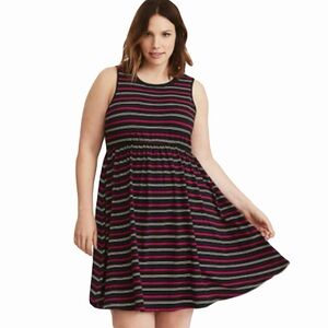 Torrid Black Pink Striped Mini Skater Dress Open Back High Neck Size 2X